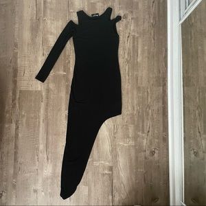 Nasty Gal One Shoulder Asymmetric Hem Black Midi Dress